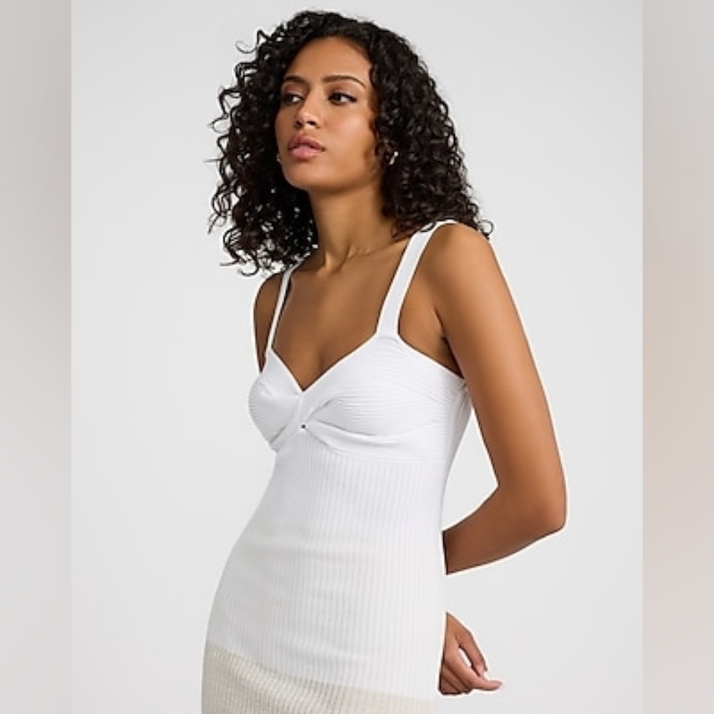 Express White Ribbed Midi Dress - Picture 2 of 10